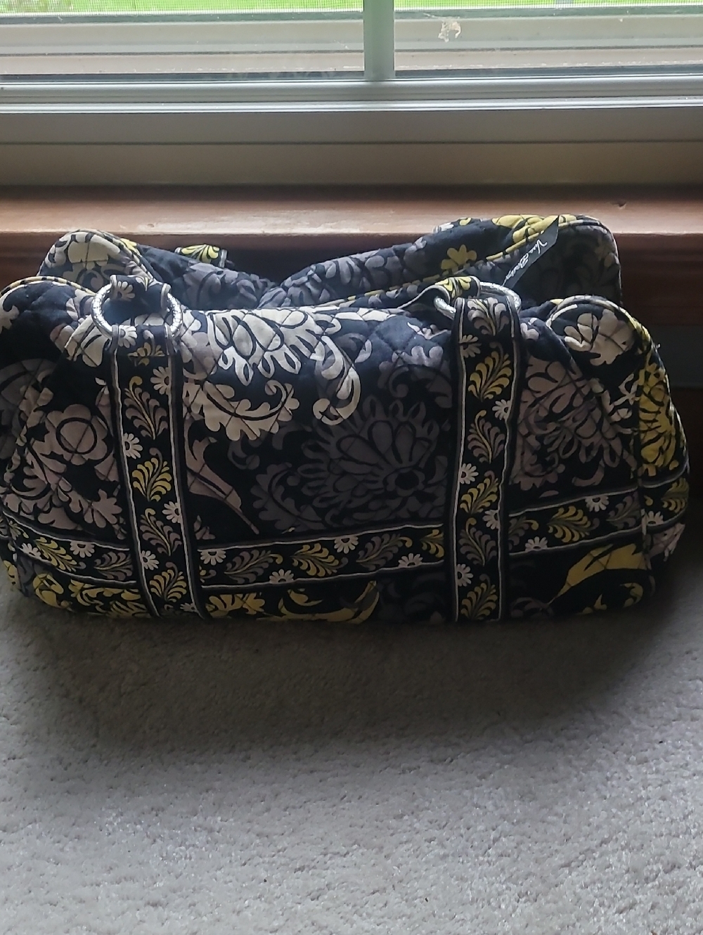 Vera Bradley Quilted Black, White & Yellow Floral Duffel